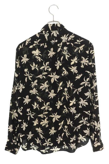 Saint Laurent Paris Silk Long Sleeve Shirt Black x White Size XS