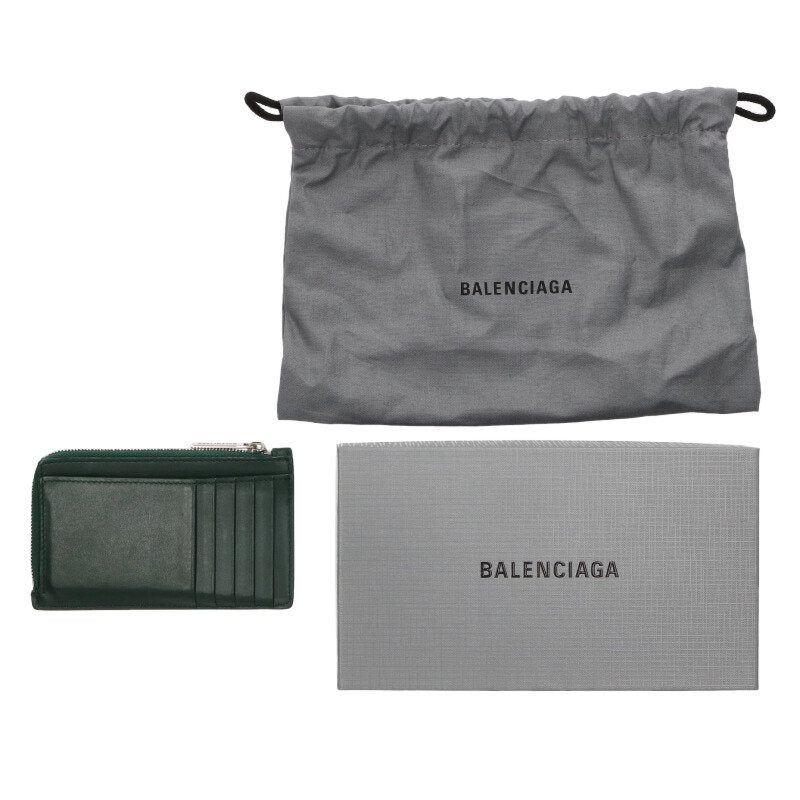 Balenciaga Logo Leather Card Case Green