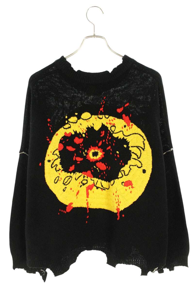Saint Michael 24AW Embroidered Distressed Knit Sweater Black x Yellow Size L