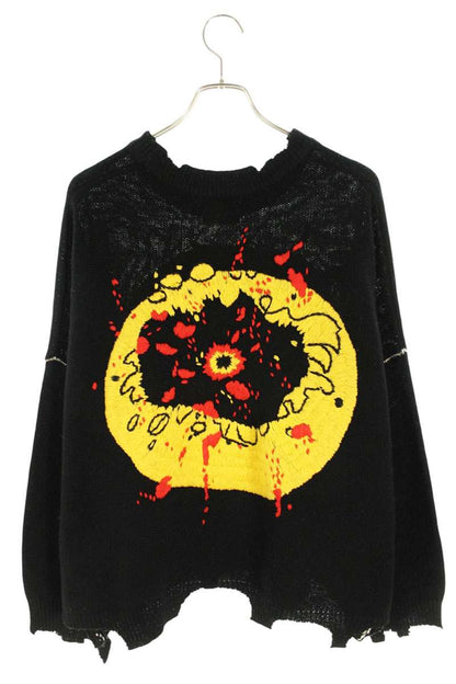 Saint Michael 24AW Embroidered Distressed Knit Sweater Black x Yellow Size L