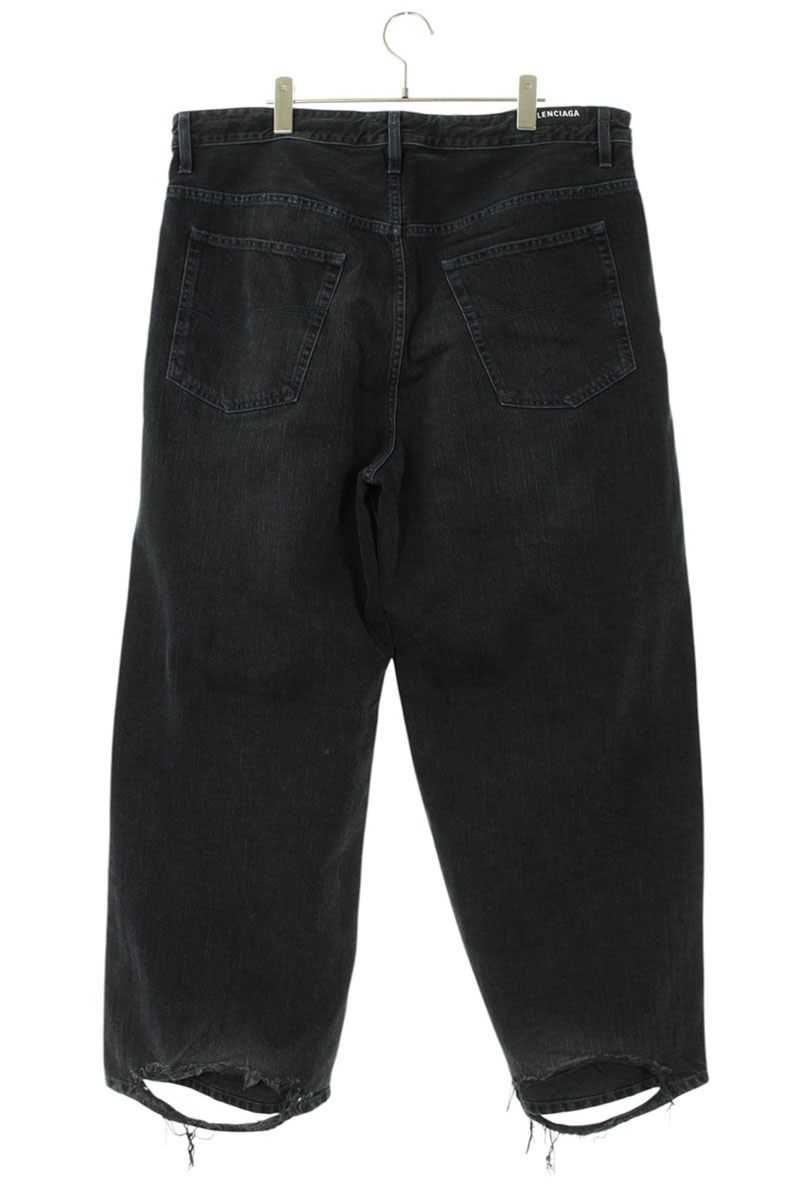 BALENCIAGA Distressed Baggy Denim Pants Black Size 28