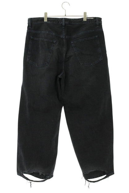 BALENCIAGA Distressed Baggy Denim Pants Black Size 28