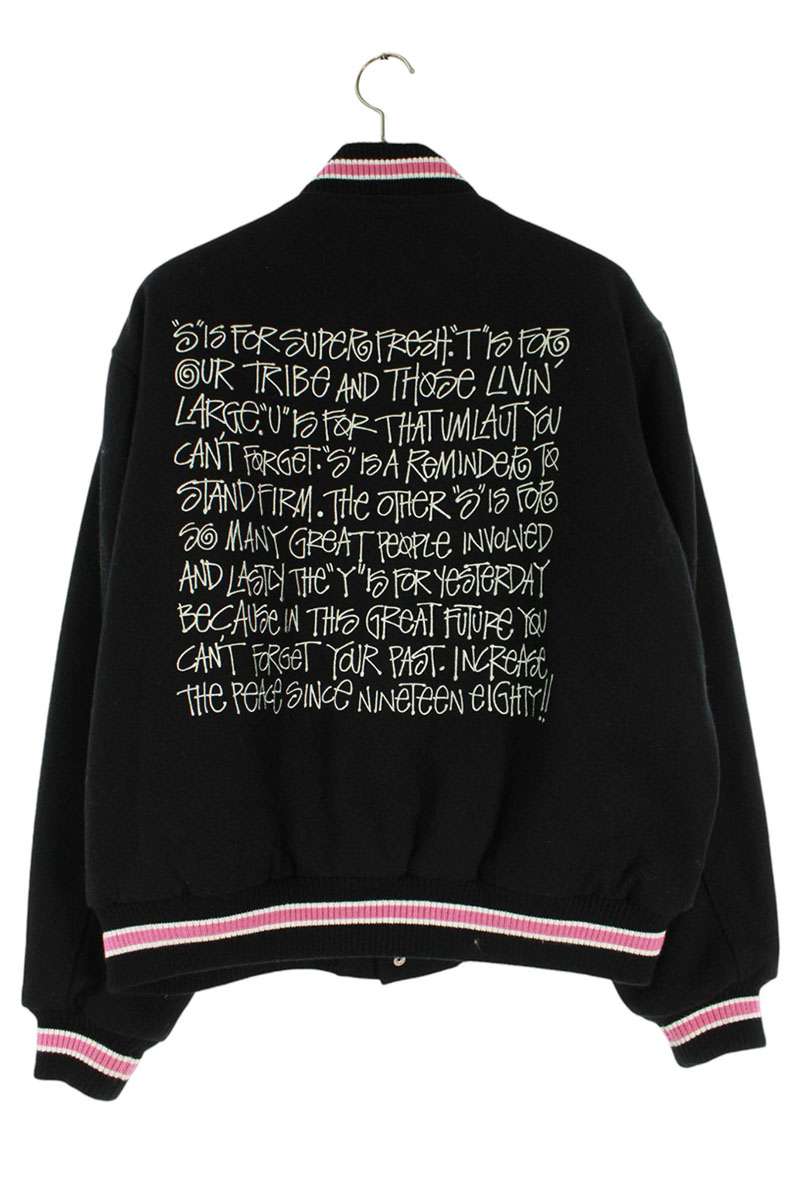 Stussy 22AW TALK MEKTON VIRSITY JACKET Back Embroidered Wool Blouson Size M