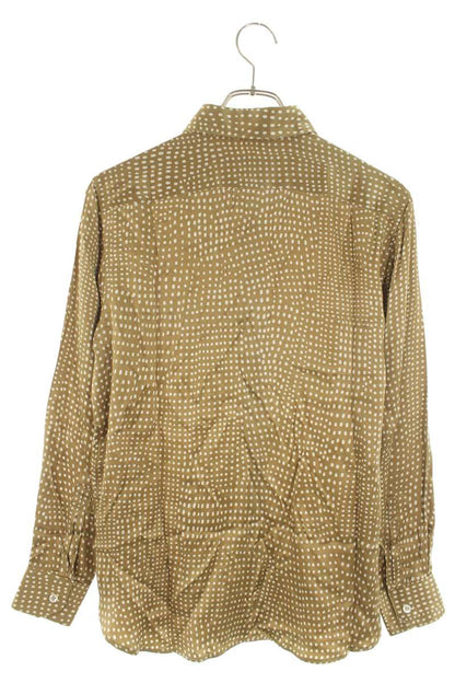 Saint Laurent Paris All-Over Print Silk Long Sleeve Shirt Beige Size XS