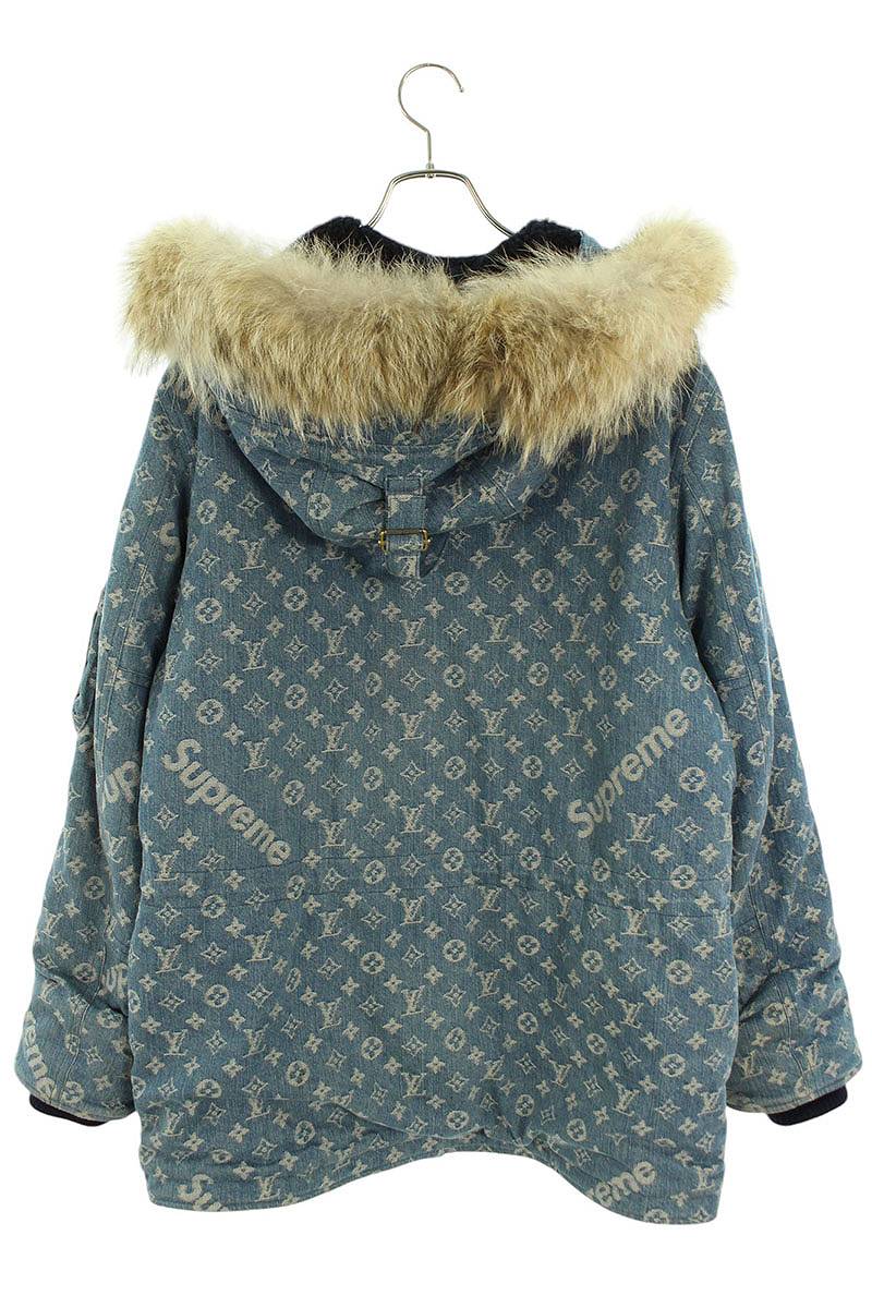 SUPREME LOUISVUITTON 17AW Denim Fur N-3B Coat Blue Size 50
