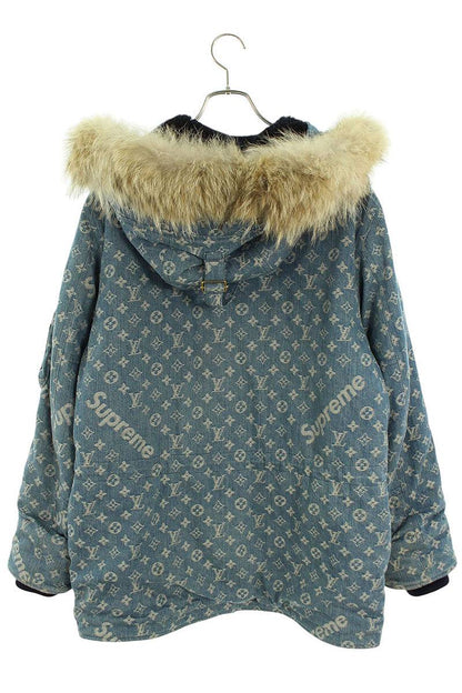 SUPREME LOUISVUITTON 17AW Denim Fur N-3B Coat Blue Size 50