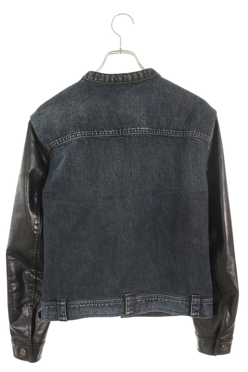 Saint Laurent Paris Leather Denim Jacket Blue x Black Size M