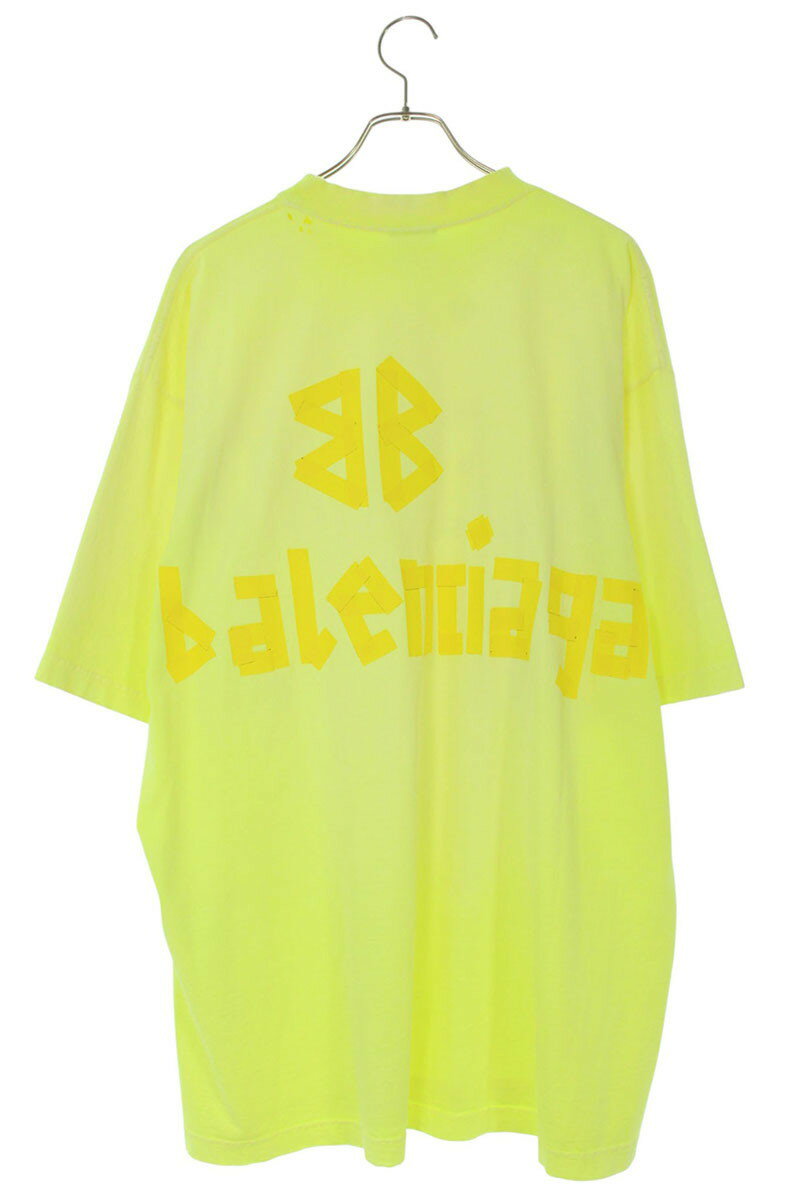 BALENCIAGA Tape Logo T-Shirt Yellow Size L