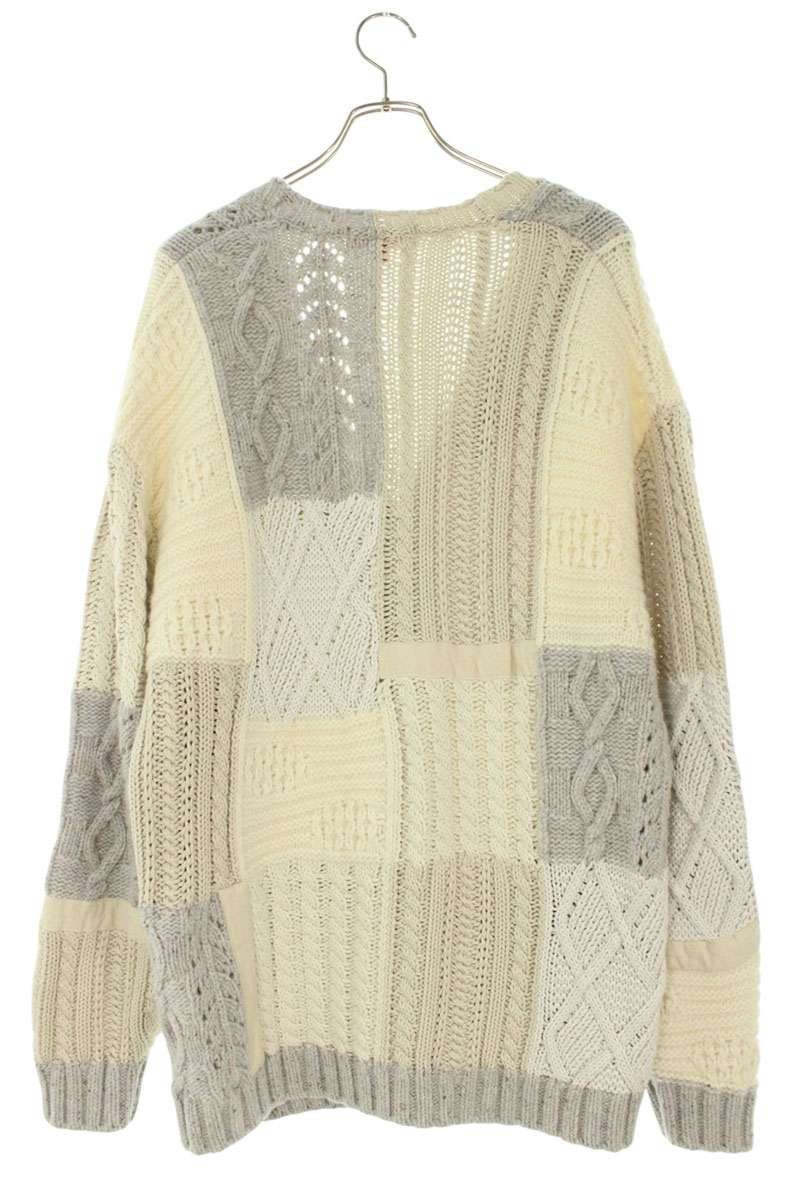 Supreme 23AW Patchwork Cable knit Cardigan White x Gray Size L