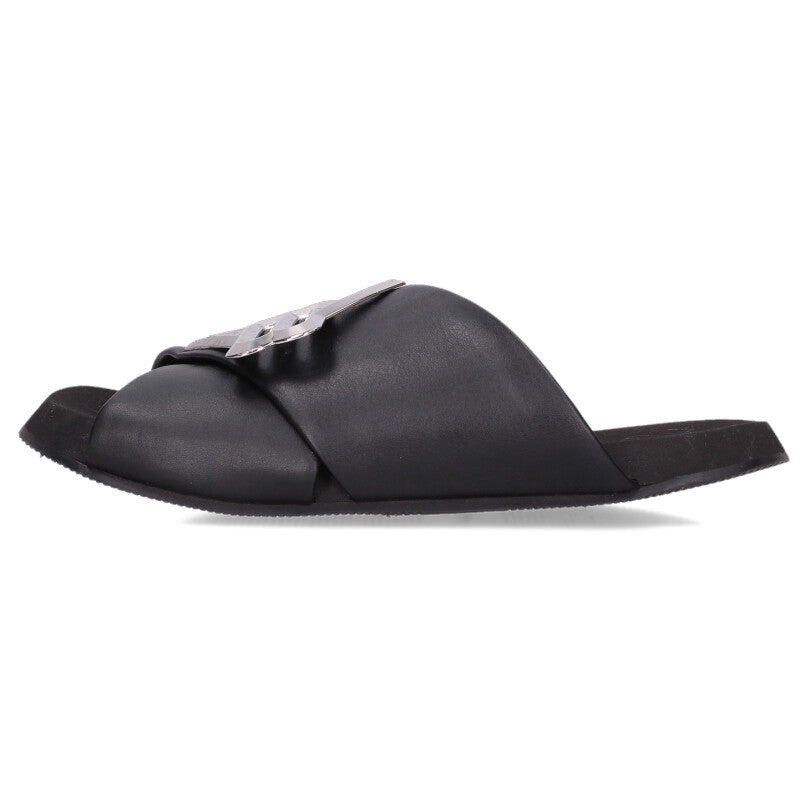 Balenciaga SUNSET FLAT MULE Logo Sandals Black x Silver Size 40