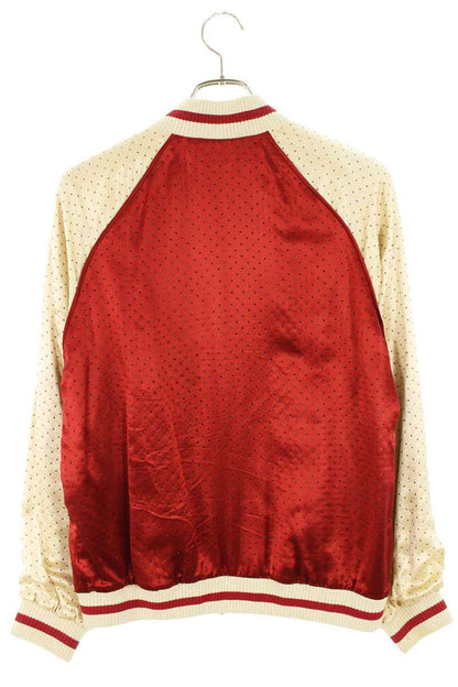 Saint Laurent Paris Silk Stud Blouson Red x Beige Size 46