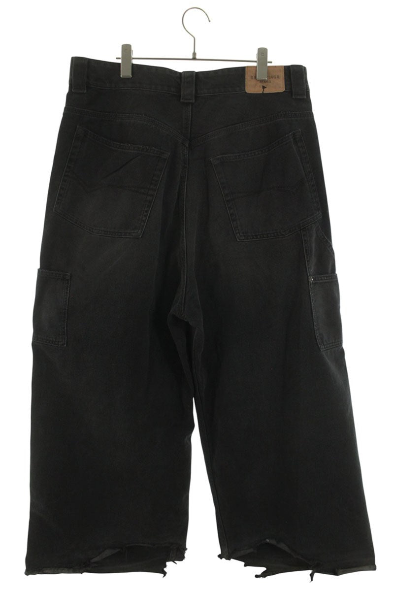 BALENCIAGA Grunge Ripped Baggy Denim Pants Black Size 30