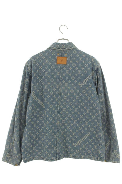 Supreme x Louis Vuitton 17AW LV Jacquard Denim Chore Coat Jacket Blue Size M