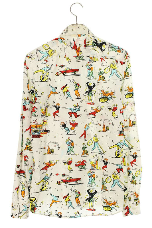 Prada All-Over Print Cotton Long Sleeve Shirt White Size S