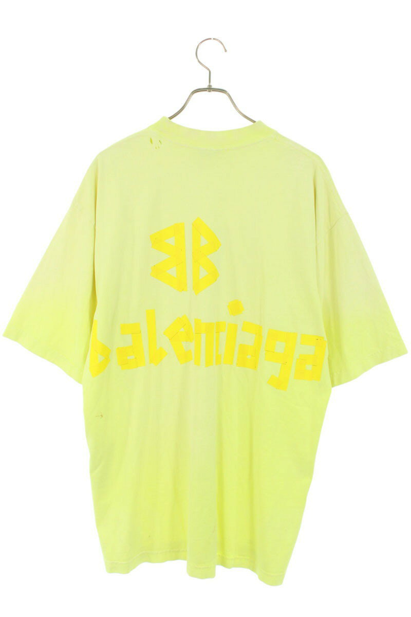Balenciaga 23SS Logo Distressed T-Shirt Yellow Size XS