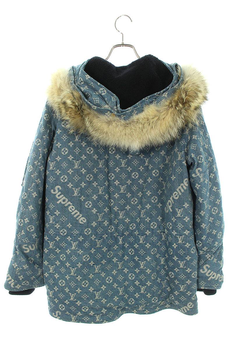 SUPREME LOUISVUITTON 17AW Denim Fur N-3B Coat Blue Size 44