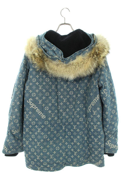 SUPREME LOUISVUITTON 17AW Denim Fur N-3B Coat Blue Size 44