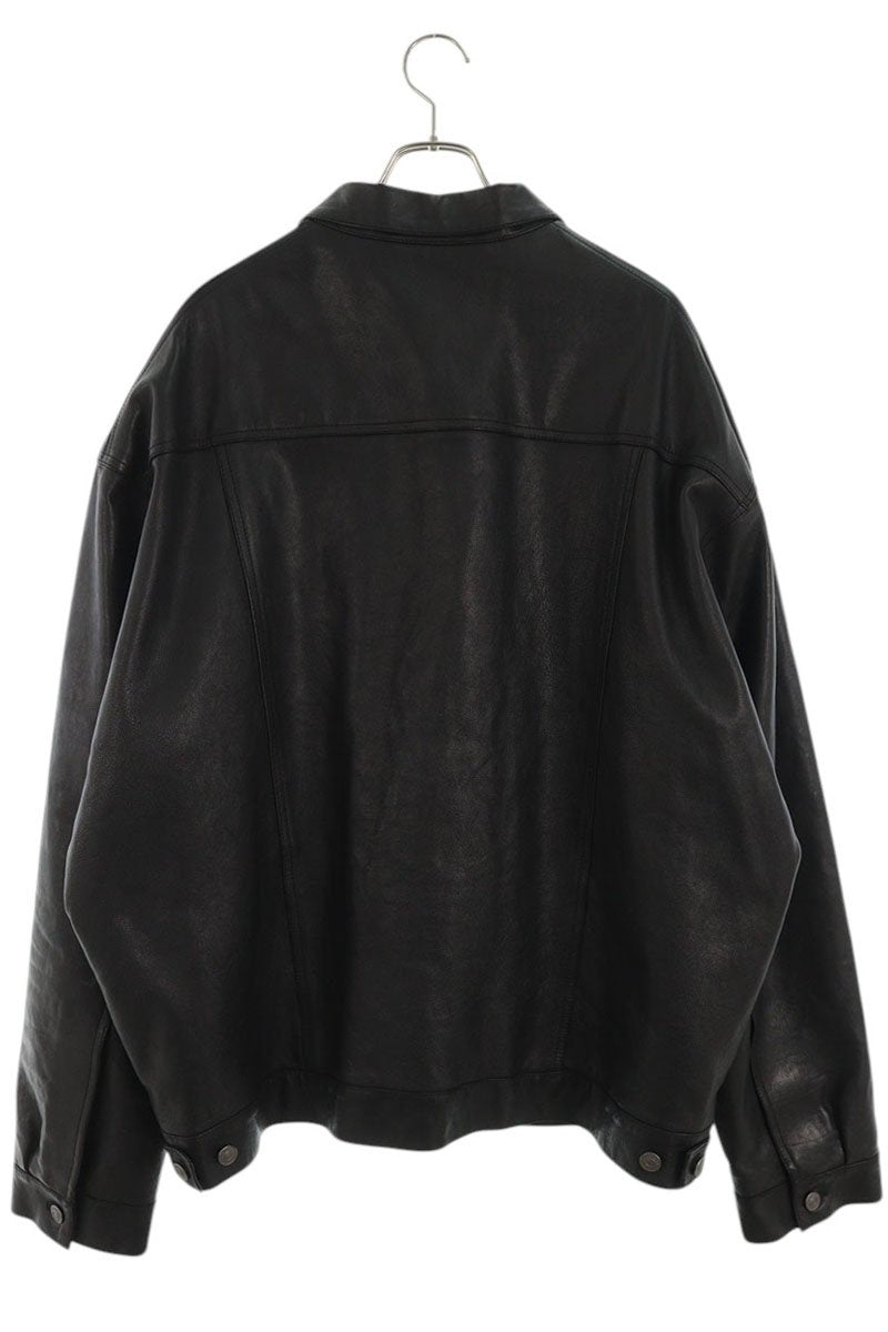 BALENCIAGA Boxy Leather Trucker Jacket Black Size XS