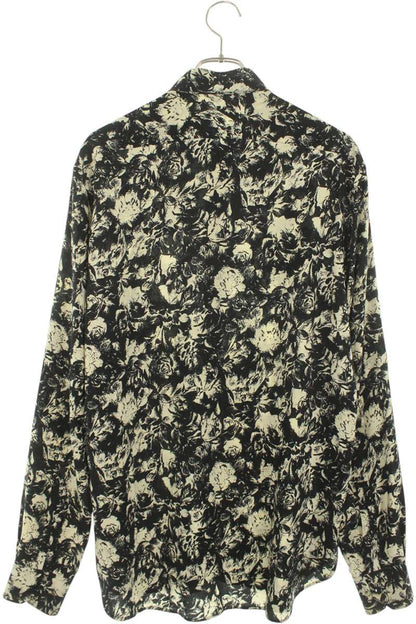 Saint Laurent Paris 20SS All-Over Print Silk Long Sleeve Shirt Black Size XS