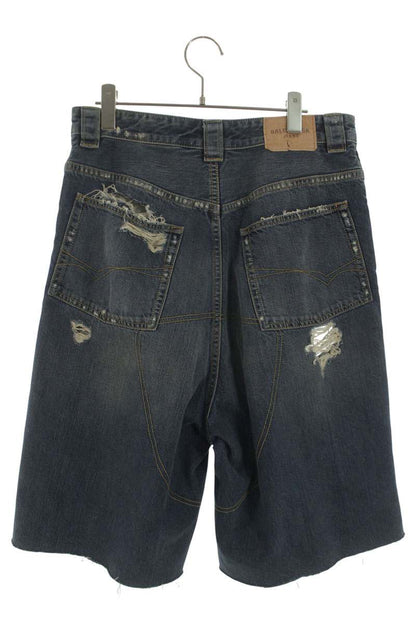 BALENCIAGA Distressed Baggy Denim Shorts Blue Size 28