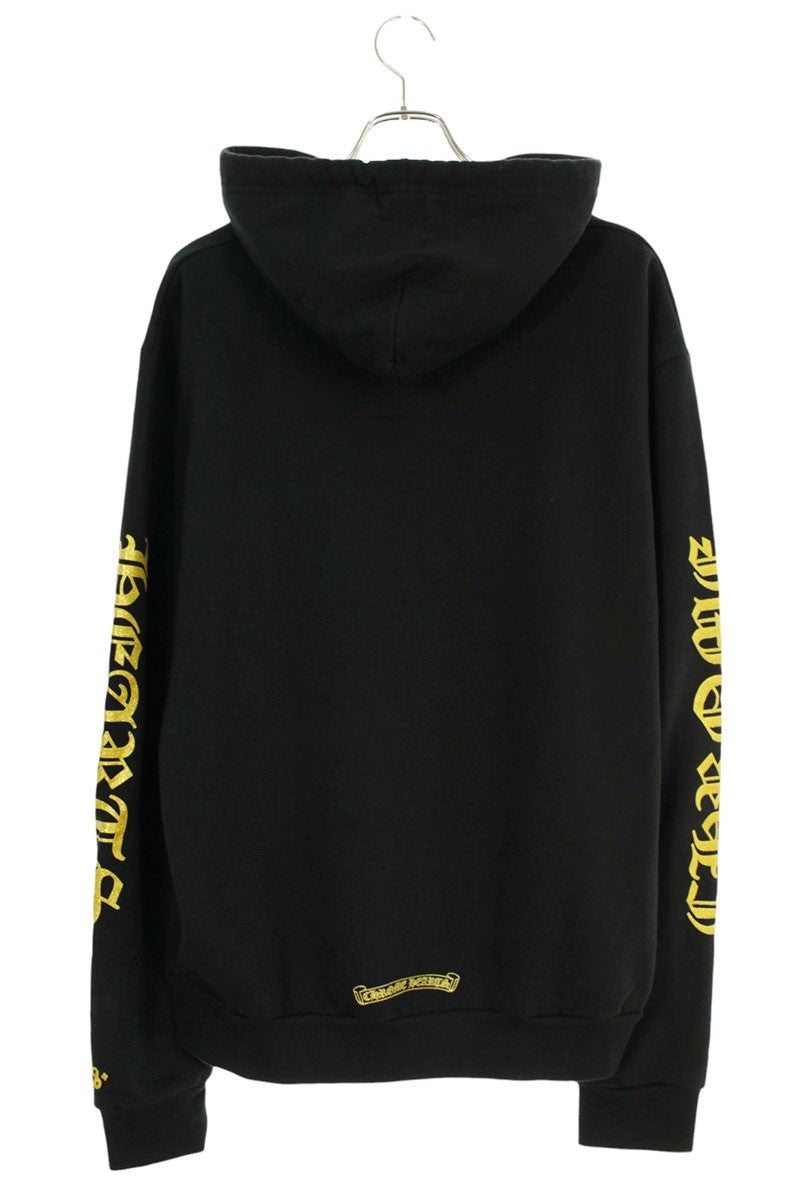 Chrome Hearts Logo Print Pullover Hoodie Black x Gold Size M