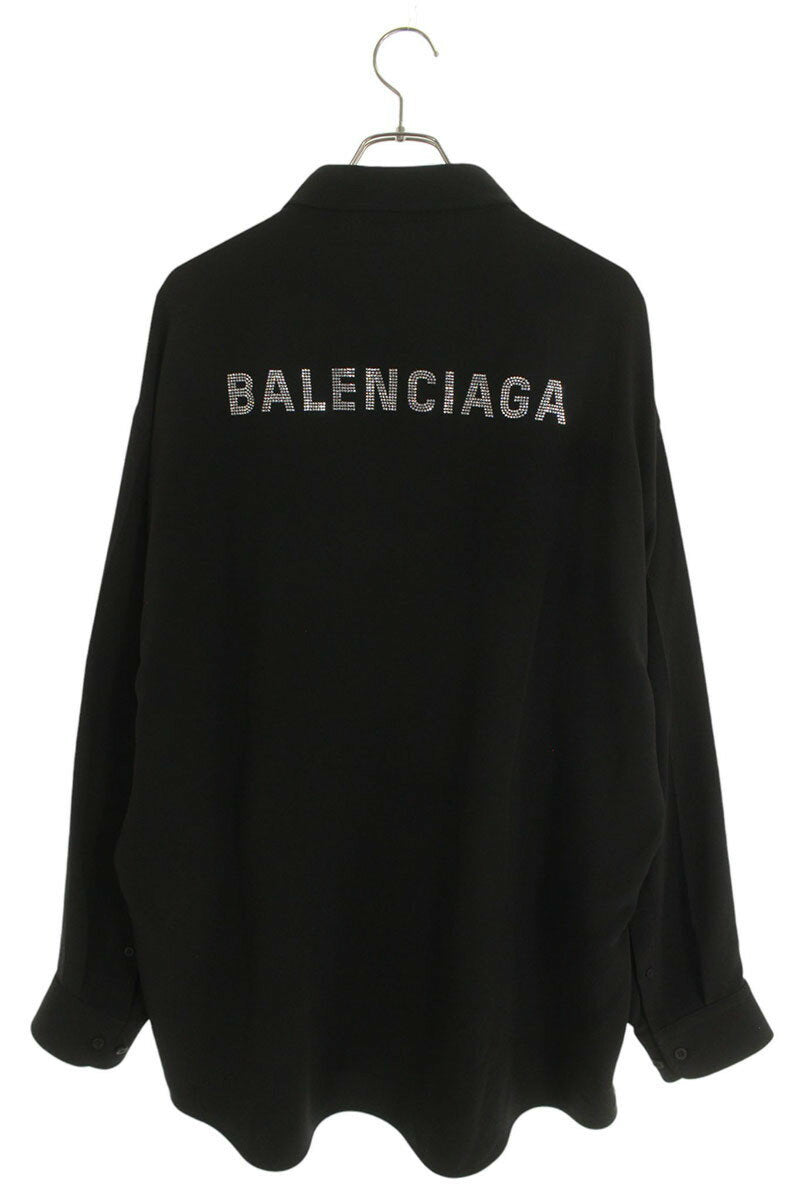 Balenciaga Rhinestone Logo Long Sleeve Shirt Black Size XS