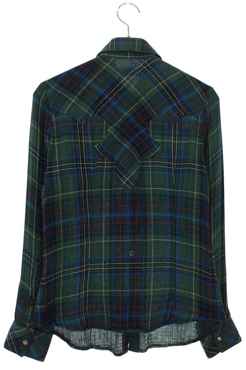Vintage Chrome hearts Tops - Chrome Hearts Cross Check Pattern Long Sleeve Shirt Size XS Green x Silver - Authentic Archive