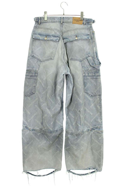 Balenciaga Logo All-Over Print Denim Pants Blue Size S