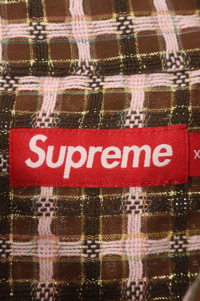 Supreme 25AW Metallic Plaid Zip Up Shirt Brown x Pink Size XL
