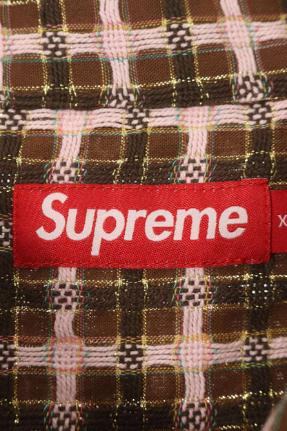 Supreme 25AW Metallic Plaid Zip Up Shirt Brown x Pink Size XL