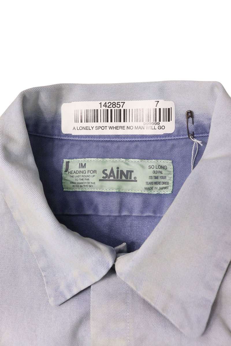 SAINT MICHAEL Logo Patch Vintage Long Sleeve Shirt Blue Size M