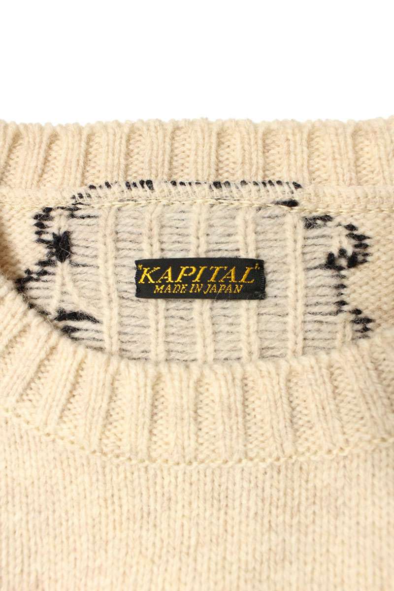 Kapital Wool BONE Knit Sweater Beige x Black Size 3