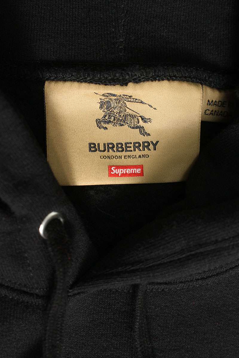 SUPREME x Burberry 22SS Burberry Box Logo Hooded Sweatshirt Black Size XL