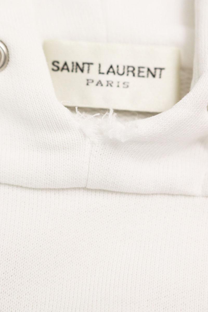 Saint Laurent Paris Logo Print Pullover Hoodie White Size L