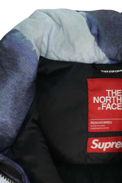 Supreme 21AW Bleached Denim Print Nuptse Jacket Blue x Black Size M