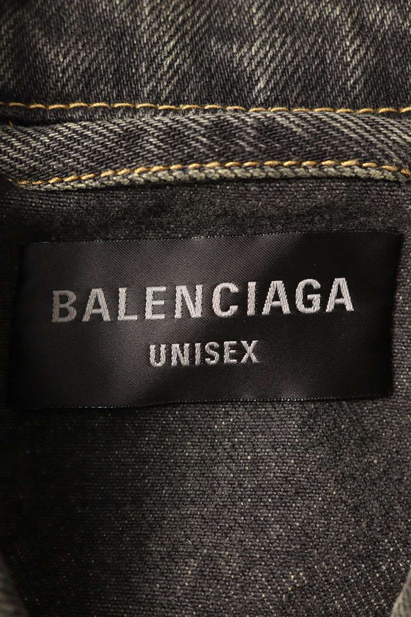 BALENCIAGA 24SS Metal Logo Denim Jacket Black Size S