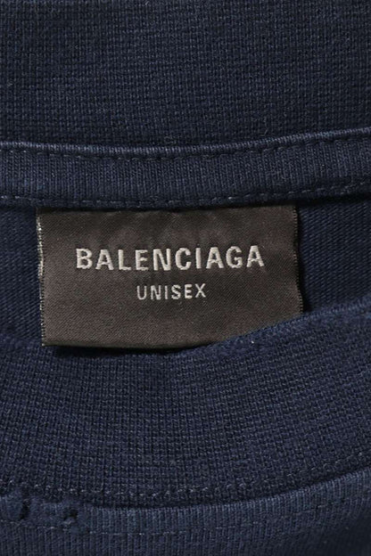 BALENCIAGA Destroyed Logo Print T-shirt Blue Size XXS