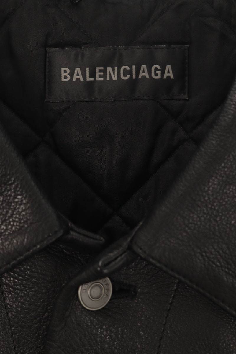 BALENCIAGA Boxy Trucker Leather Jacket Black Size S