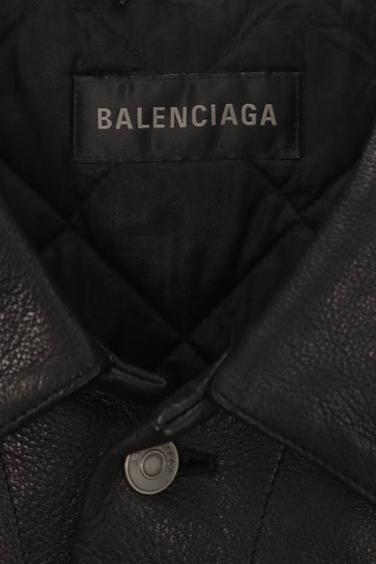 BALENCIAGA Boxy Trucker Leather Jacket Black Size S