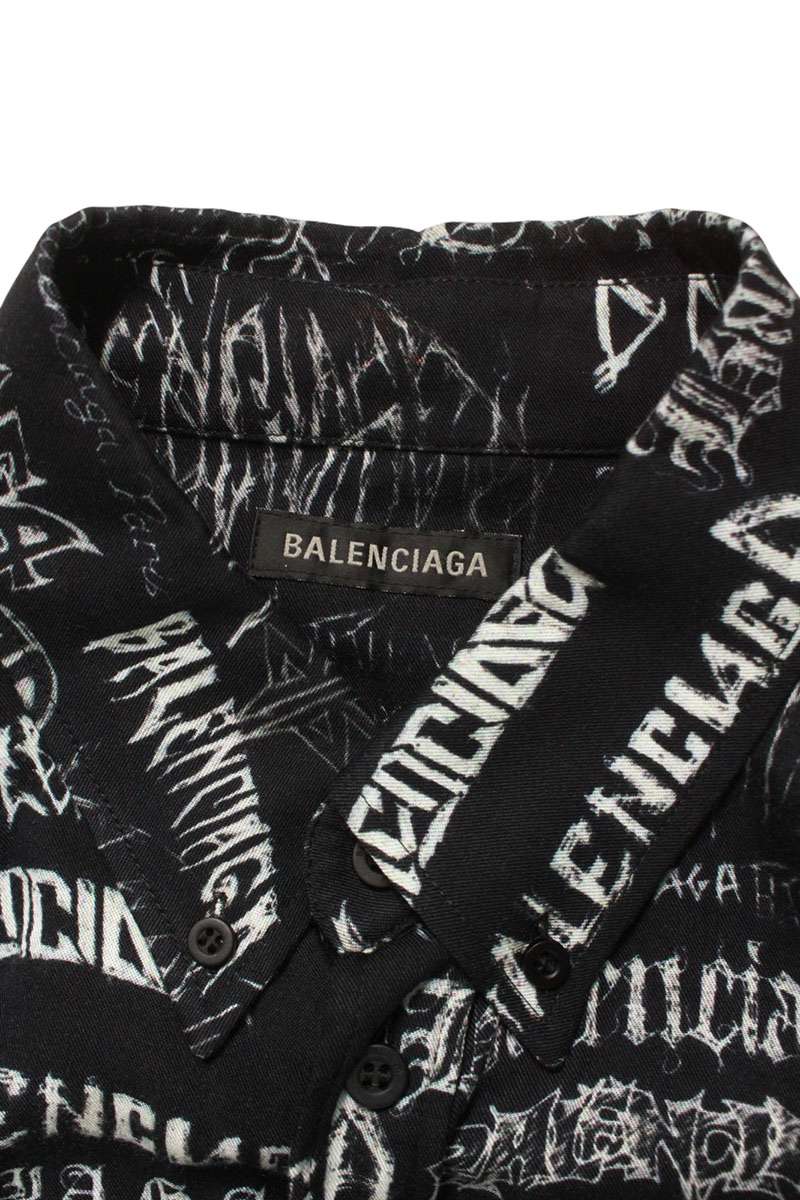 Balenciaga Logo Print Long Sleeve Shirt Black Size XS