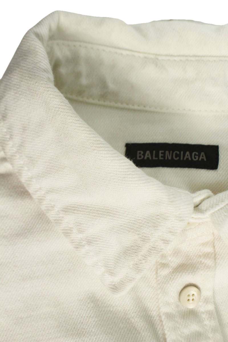 Balenciaga Distressed BB Logo Embroidered Oversized Long Sleeve Shirt Size XS