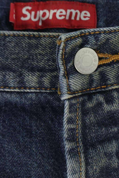 Supreme 25AW Distressed Loose Fit Selvedge Jean Denim Pants Blue Size 36