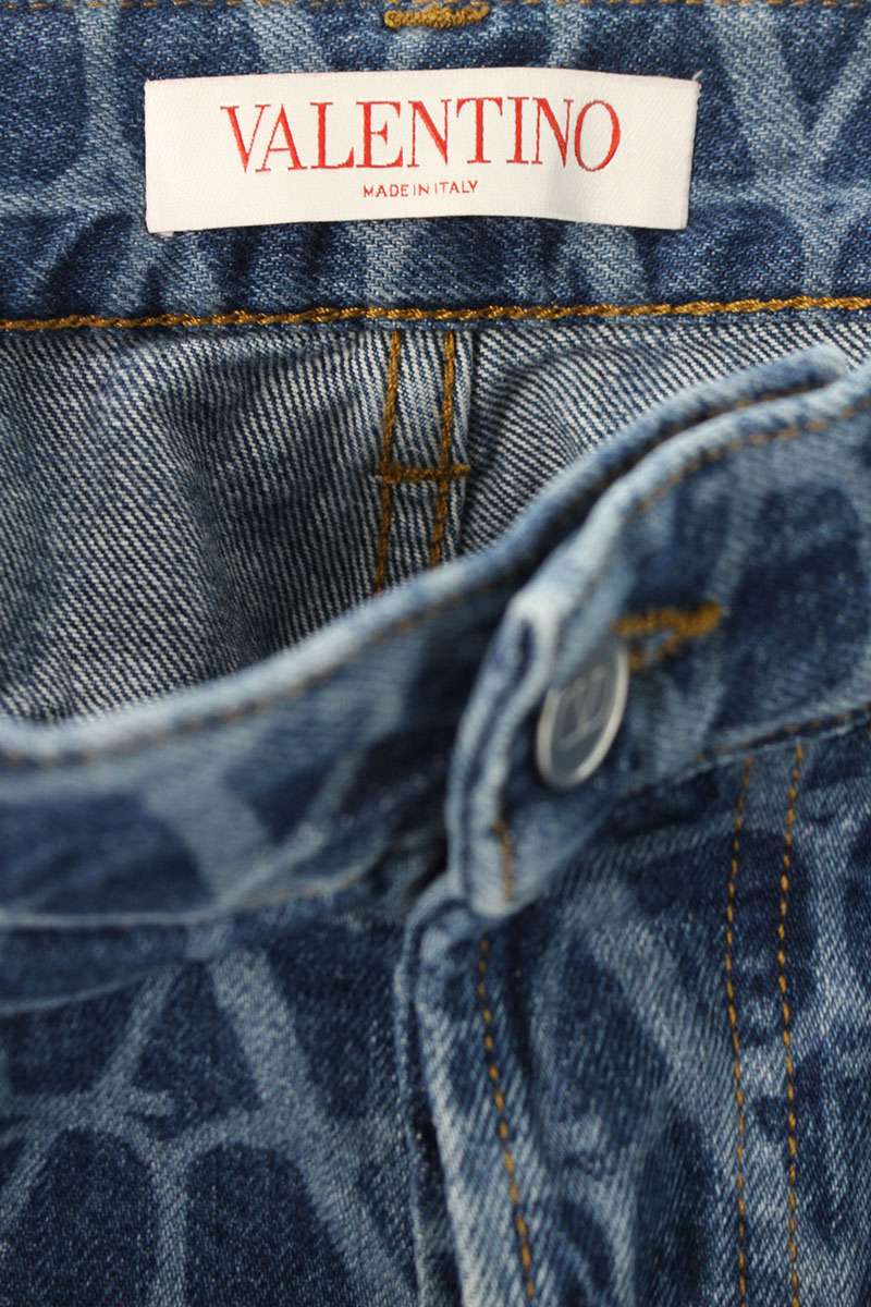 Valentino Logo All-Over Print Denim Pants Blue Size 28