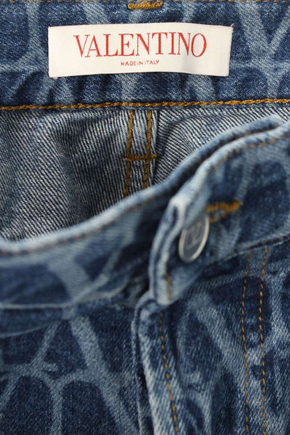 Valentino Logo All-Over Print Denim Pants Blue Size 28