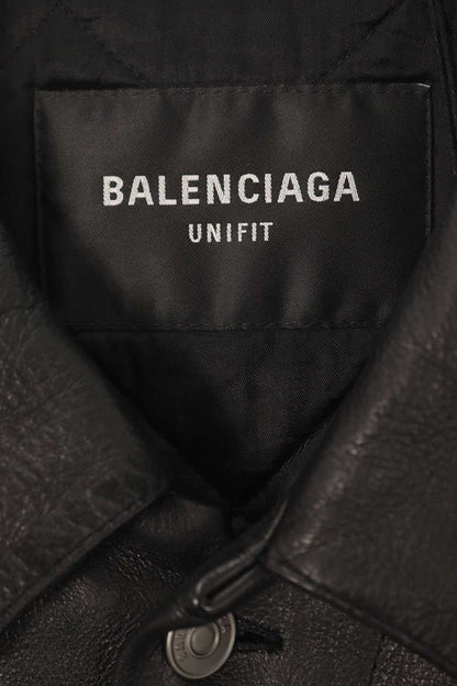 BALENCIAGA Boxy Trucker Leather Jacket Black Size S