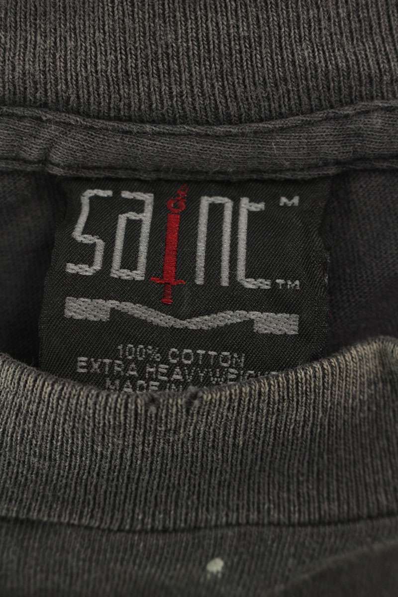 Saint Michael Front Print Distressed T-Shirt Black Size M