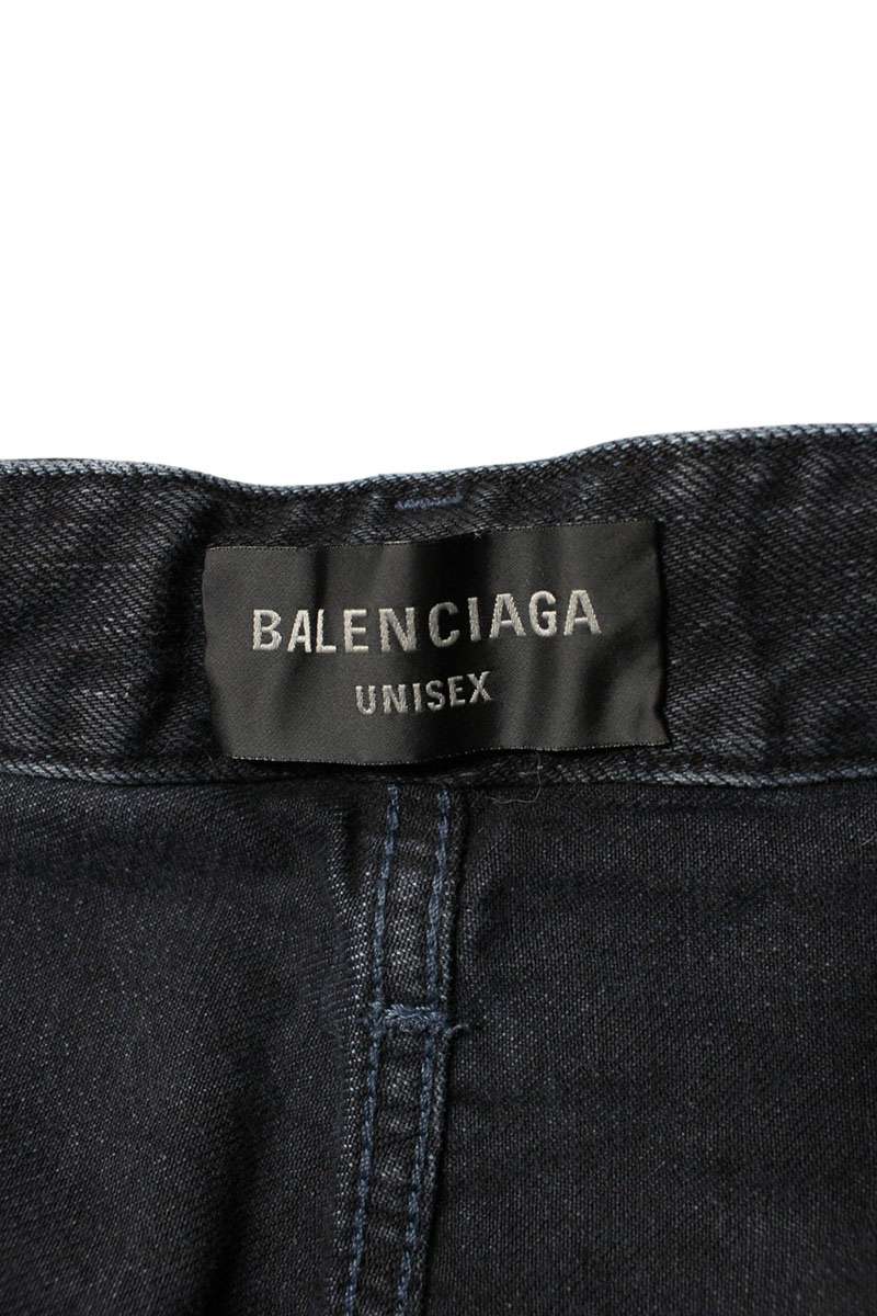 BALENCIAGA Distressed Baggy Denim Pants Black Size 28