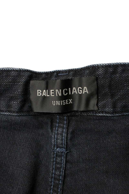 BALENCIAGA Distressed Baggy Denim Pants Black Size 28