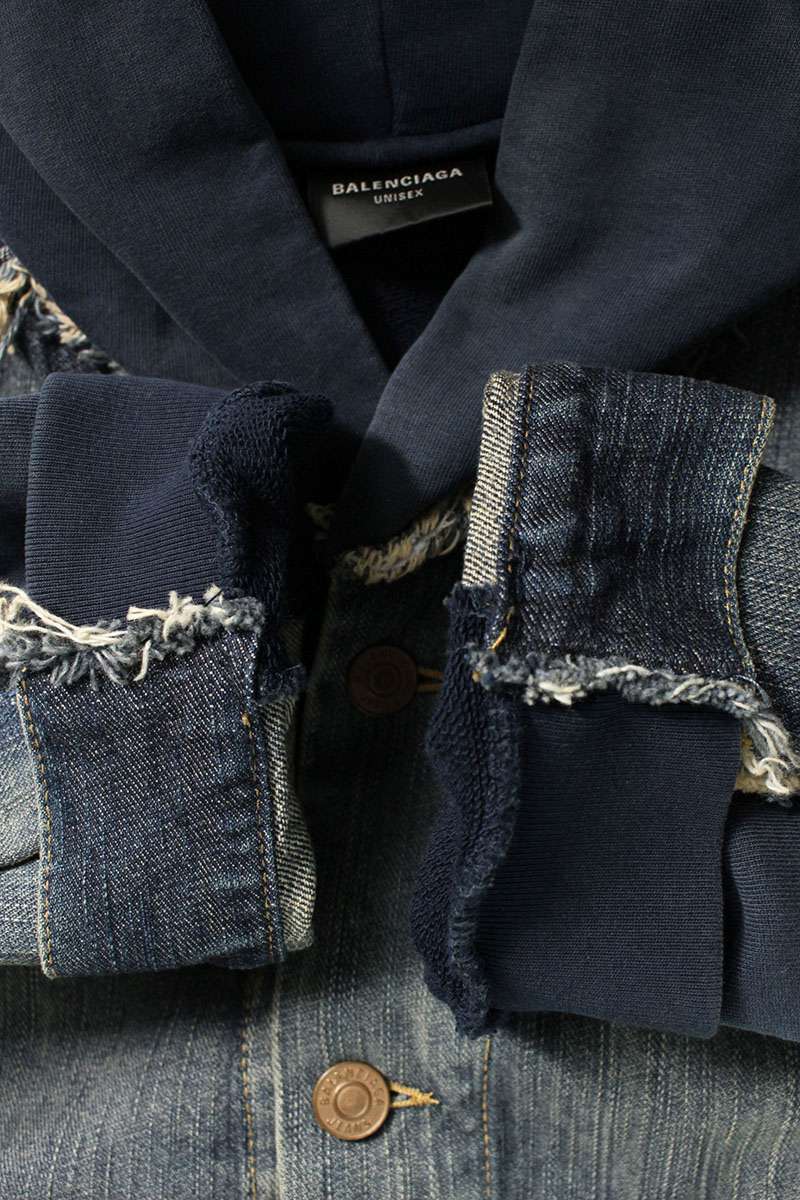 BALENCIAGA 23SS Reconstructed Denim Hoodie Indigo Size S
