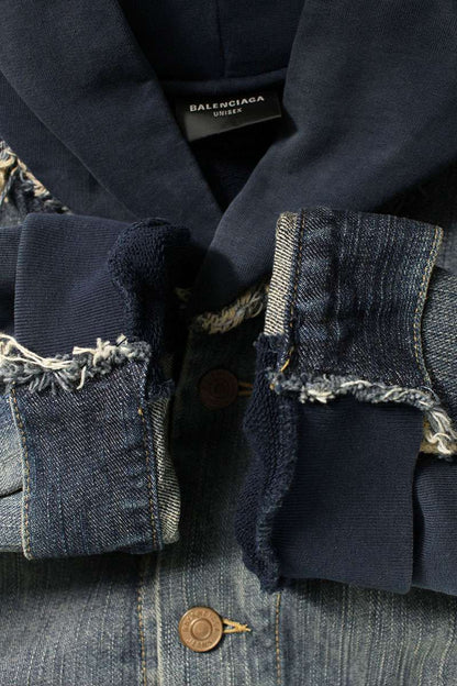 BALENCIAGA 23SS Reconstructed Denim Hoodie Indigo Size S